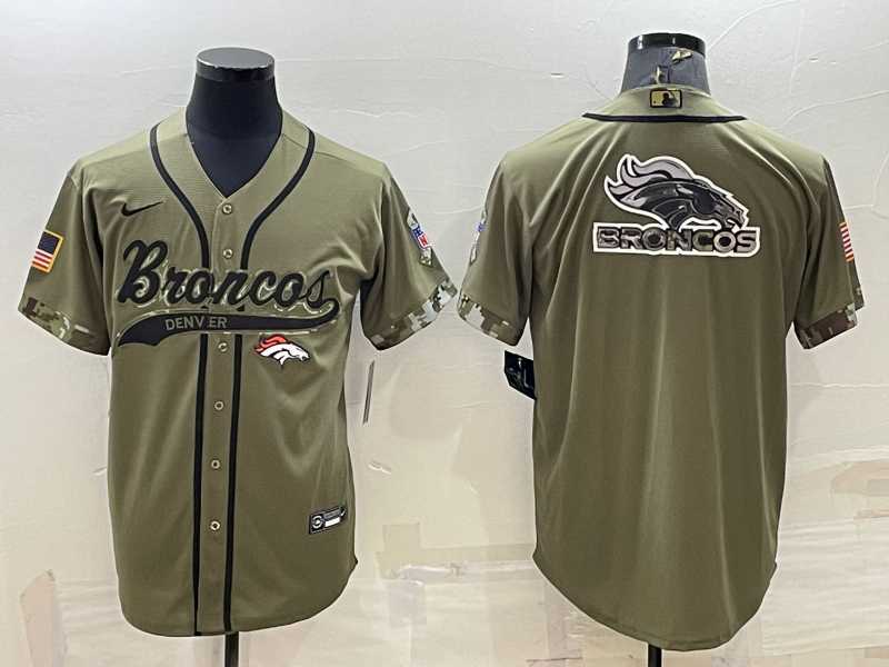 Mens Denver Broncos Olive Salute to Service Team Big Logo Cool Base Stitched Baseball Jersey->denver broncos->NFL Jersey